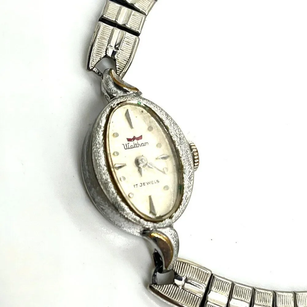 VINTAGE WALTHAM WATCH 17 Jewels Ladies Oval Stretch Bracelet Parts Repair